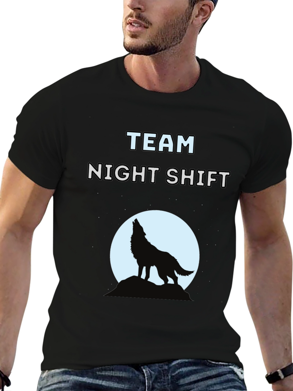 Team Night Shift Wolf Graphic T-Shirt - Black