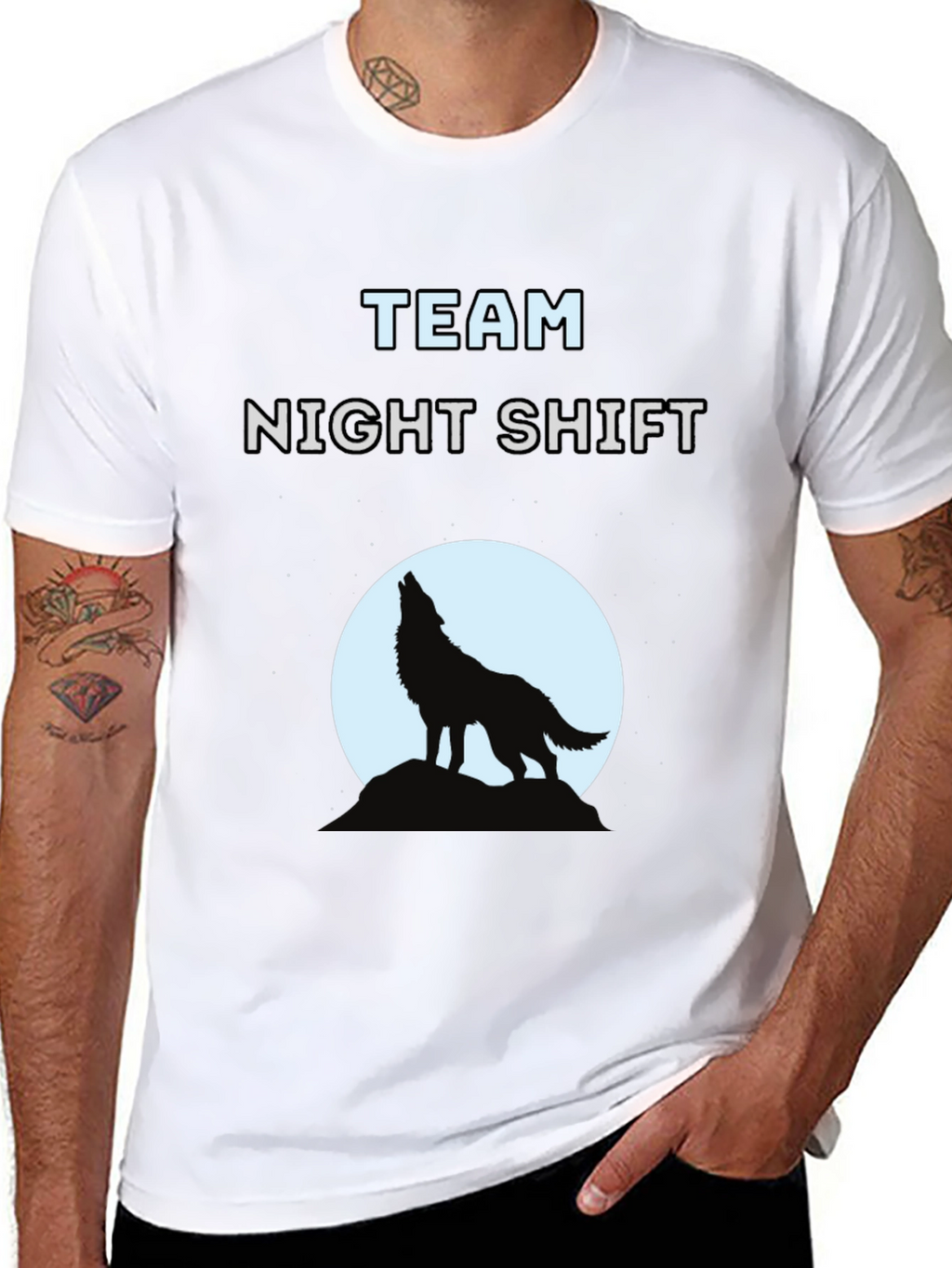 Team Night Shift Wolf Graphic T-Shirt - Black