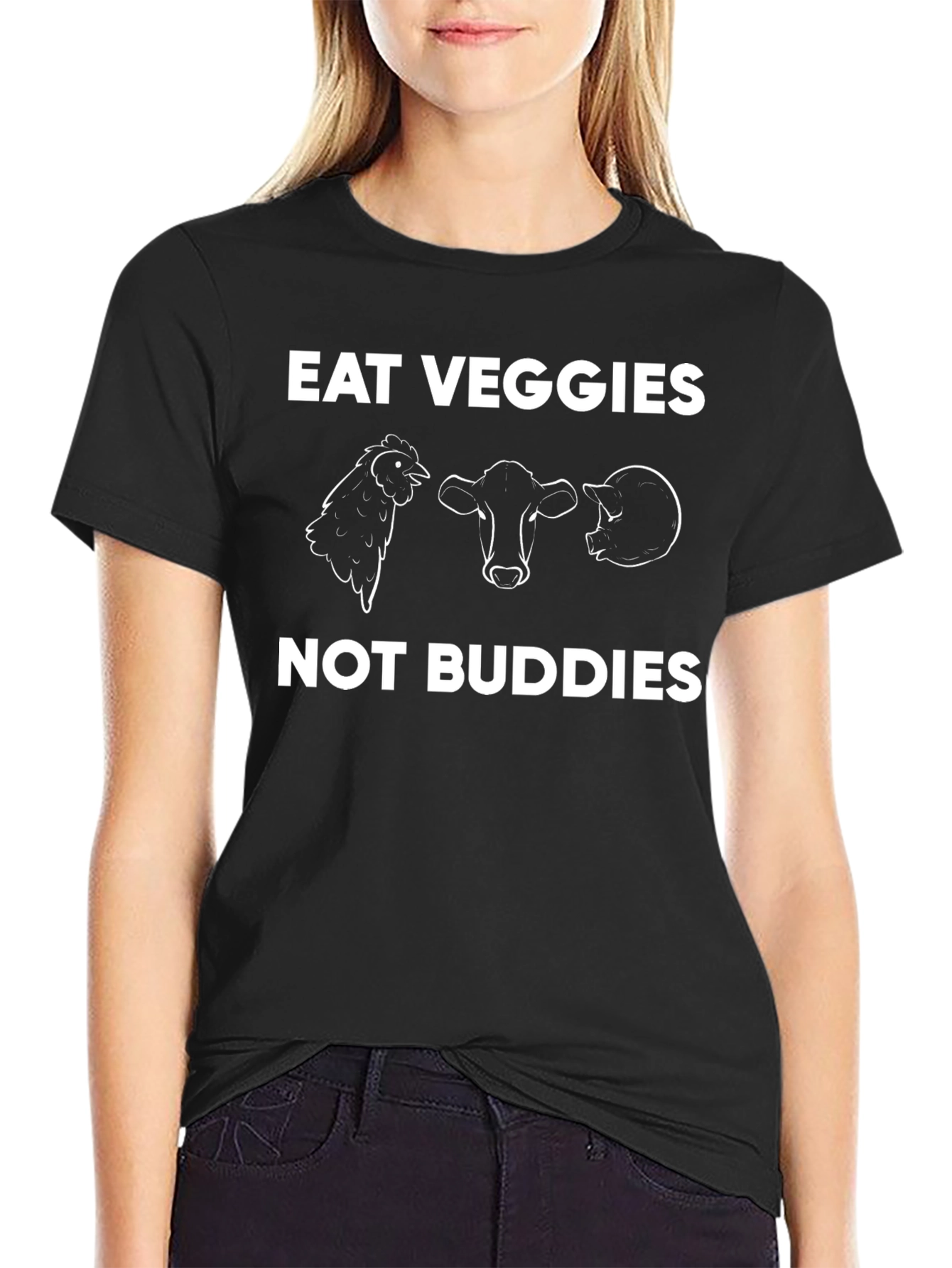 Eat Veggies Not Buddies Black Vegan T-Shirt