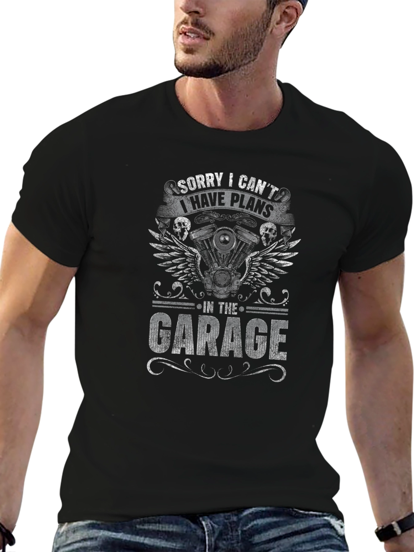 Garage Plans T-Shirt - Black Motorcycle Mechanic Tee