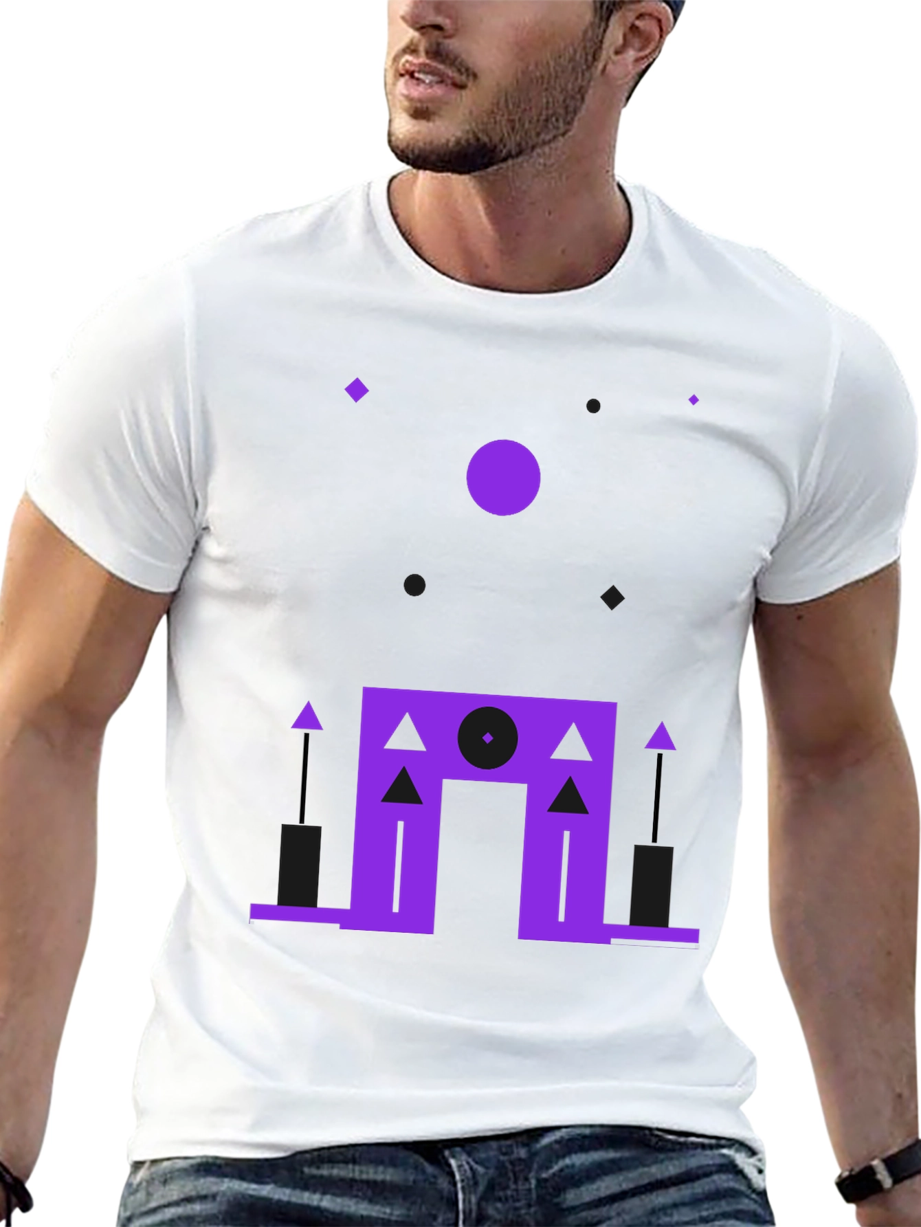 Geometric Purple Design Black T-Shirt