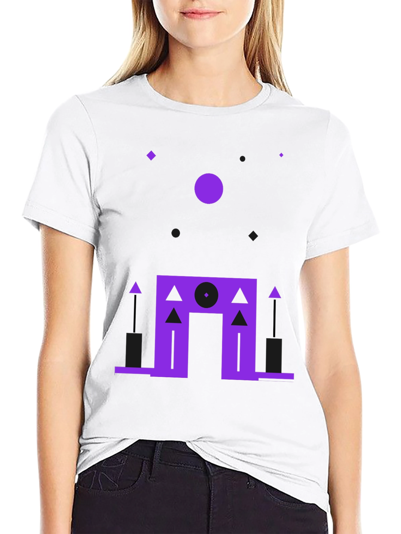Geometric Purple Design Black T-Shirt