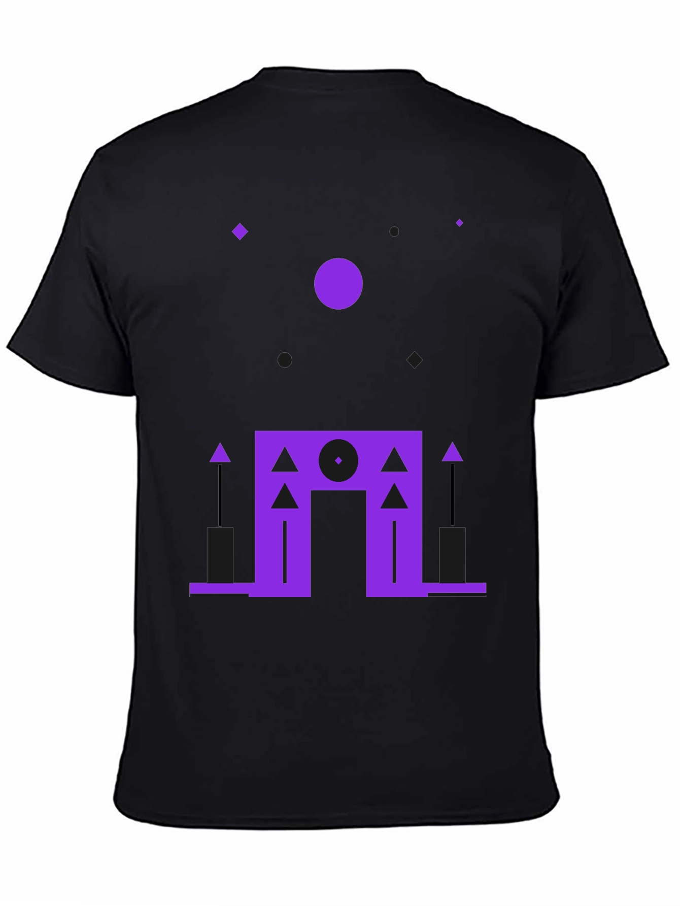 Geometric Purple Design Black T-Shirt