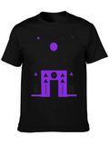 Geometric Purple Design Black T-Shirt