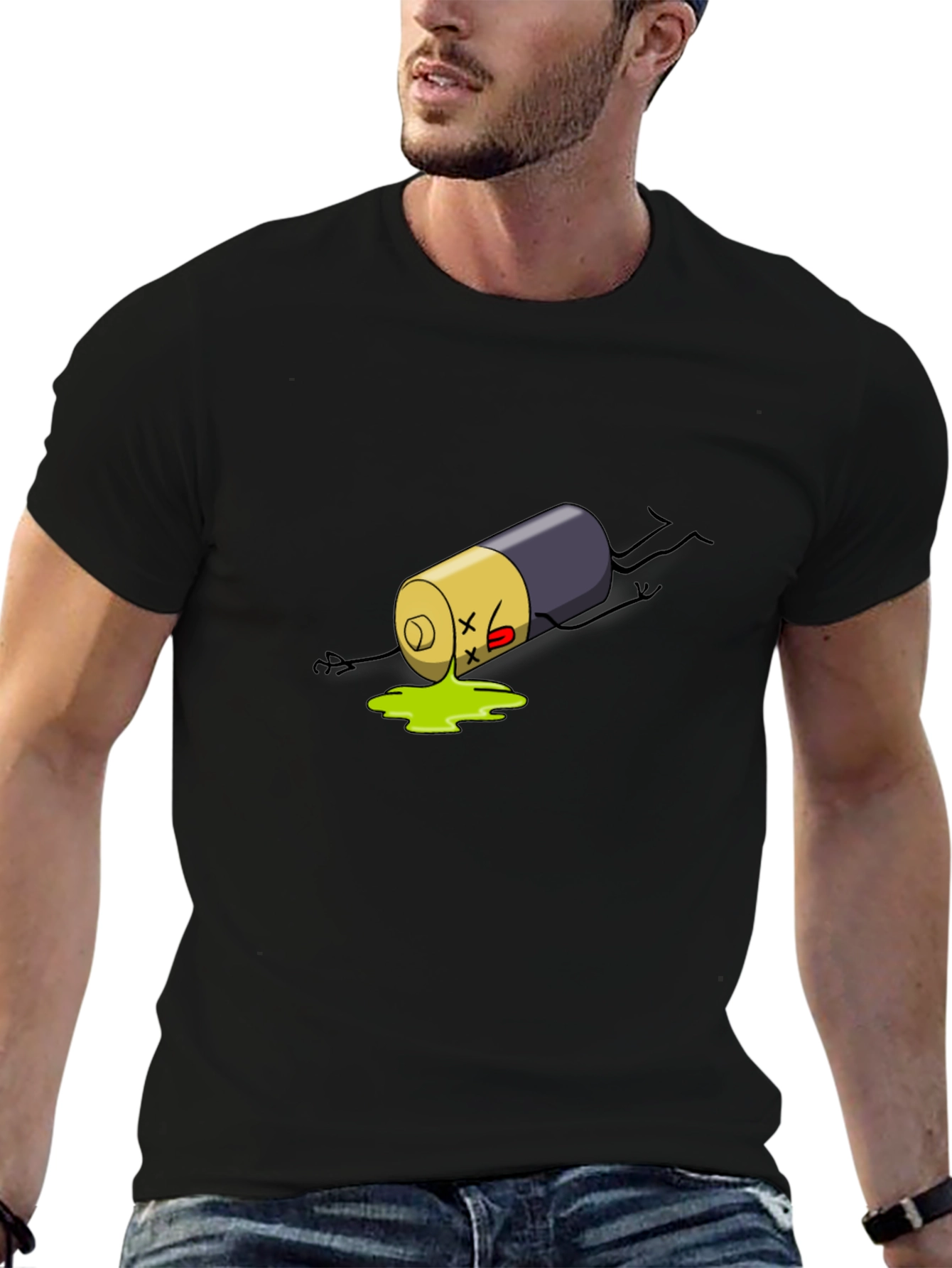 Humorous Battery Graphic Tee - Black