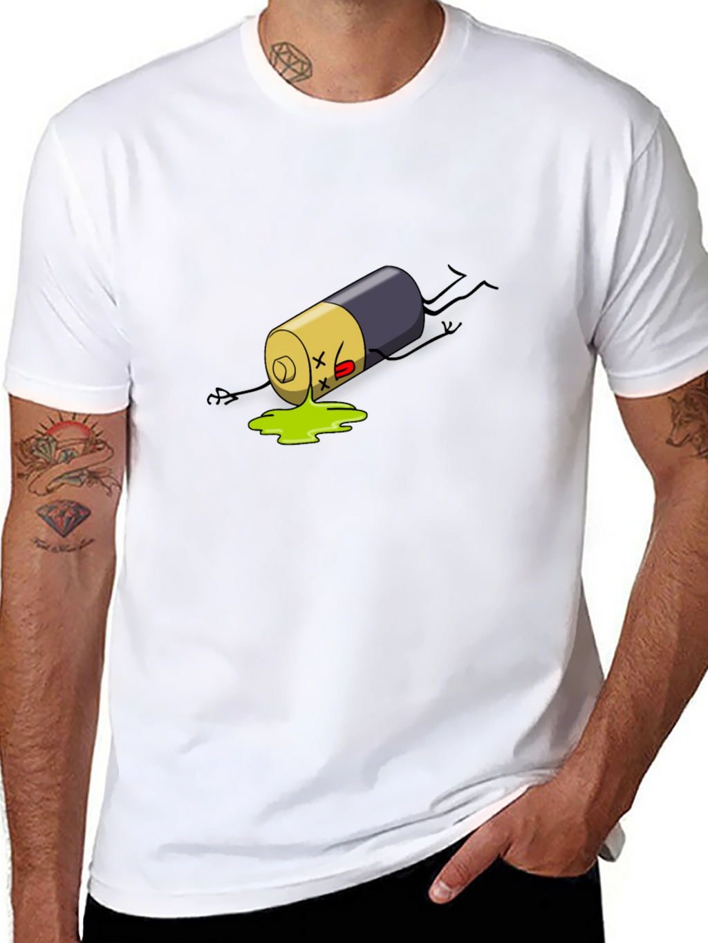 Humorous Battery Graphic Tee - Black