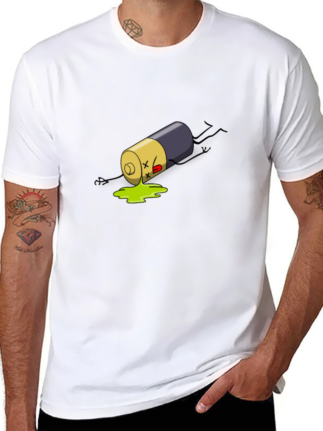 Humorous Battery Graphic Tee - Black