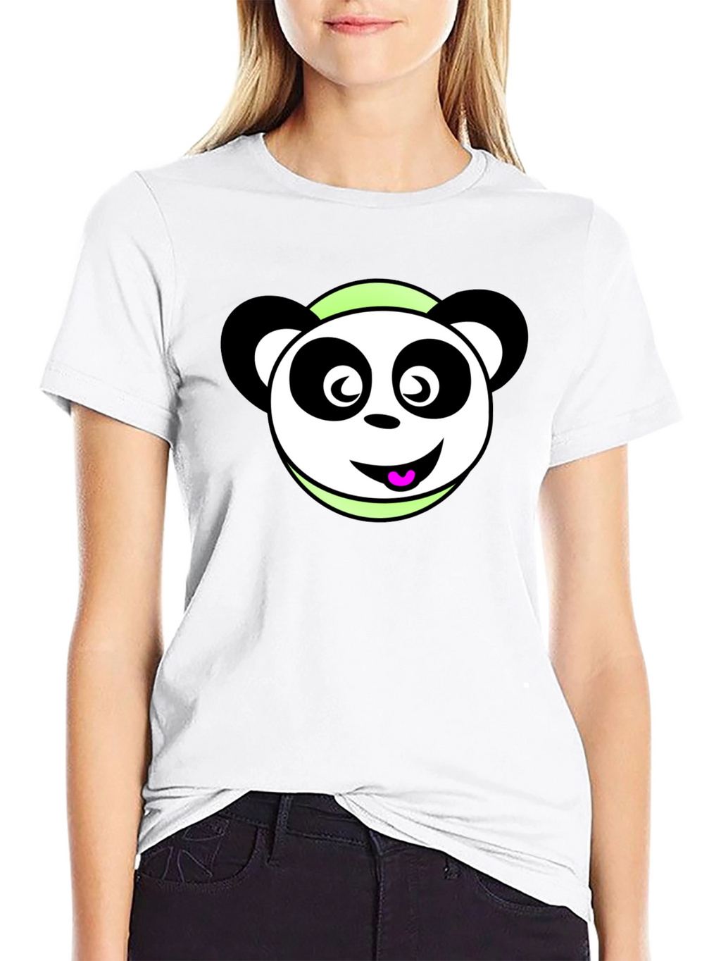 Cute Panda Cartoon Black T-Shirt