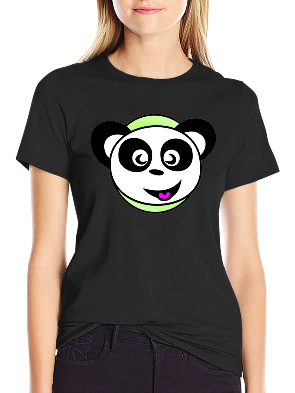 Cute Panda Cartoon Black T-Shirt