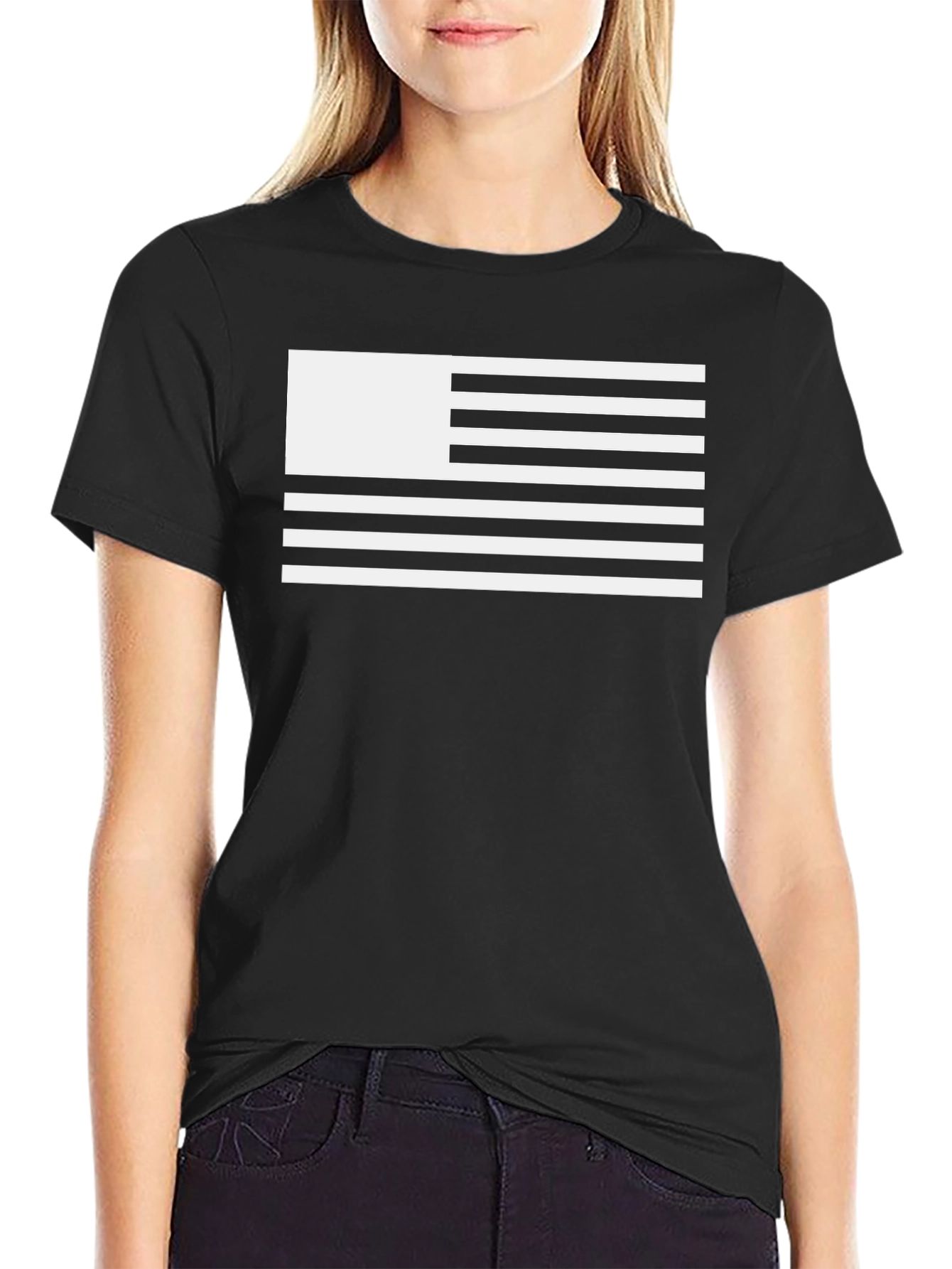 Black T-Shirt with Unique White Flag Design