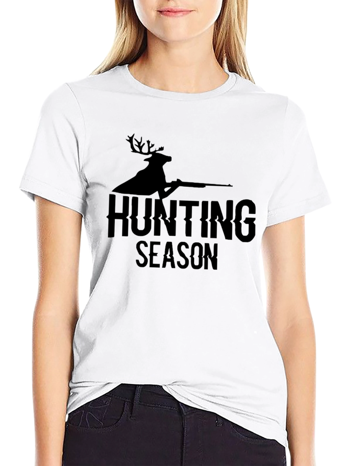 Hunting Season T-Shirt Deer Rifle Graphic Print Black