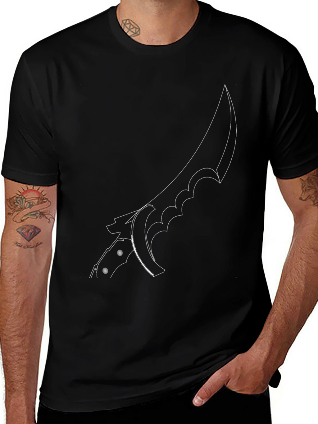 Edgy Knife Graphic Tee - Black Cotton Shirt
