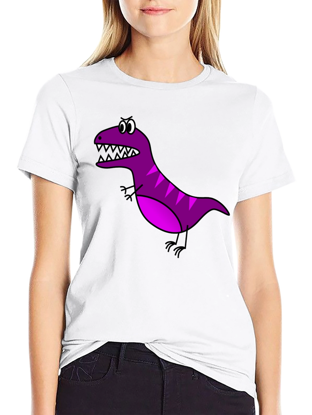 Cartoon Dinosaur Graphic Tee - Black Cotton T-Shirt
