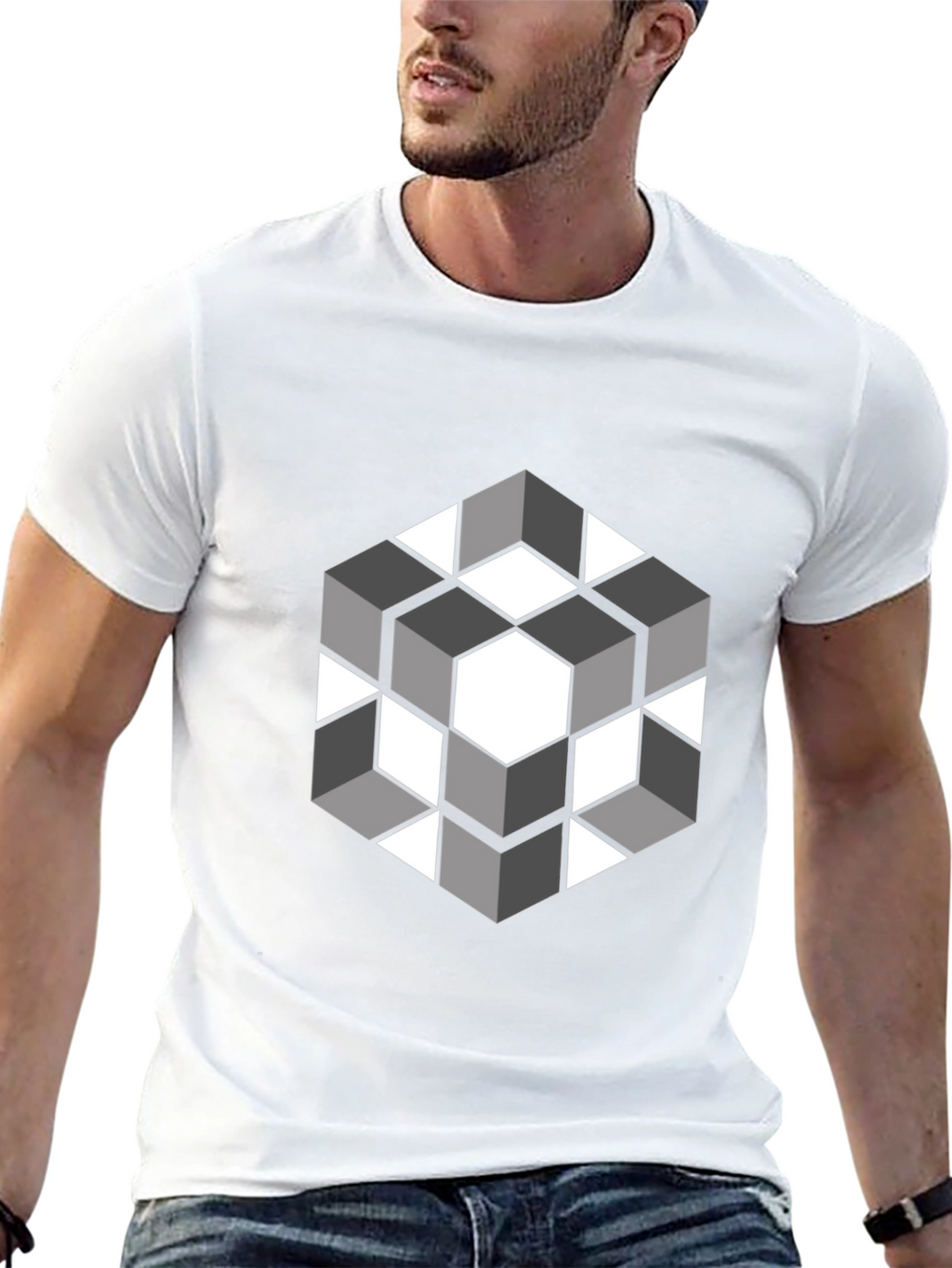 Geometric Cube Graphic Tee - Modern Style