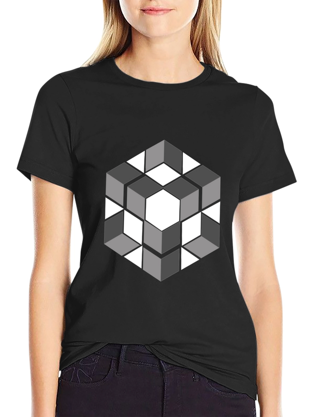 Geometric Cube Graphic Tee - Modern Style