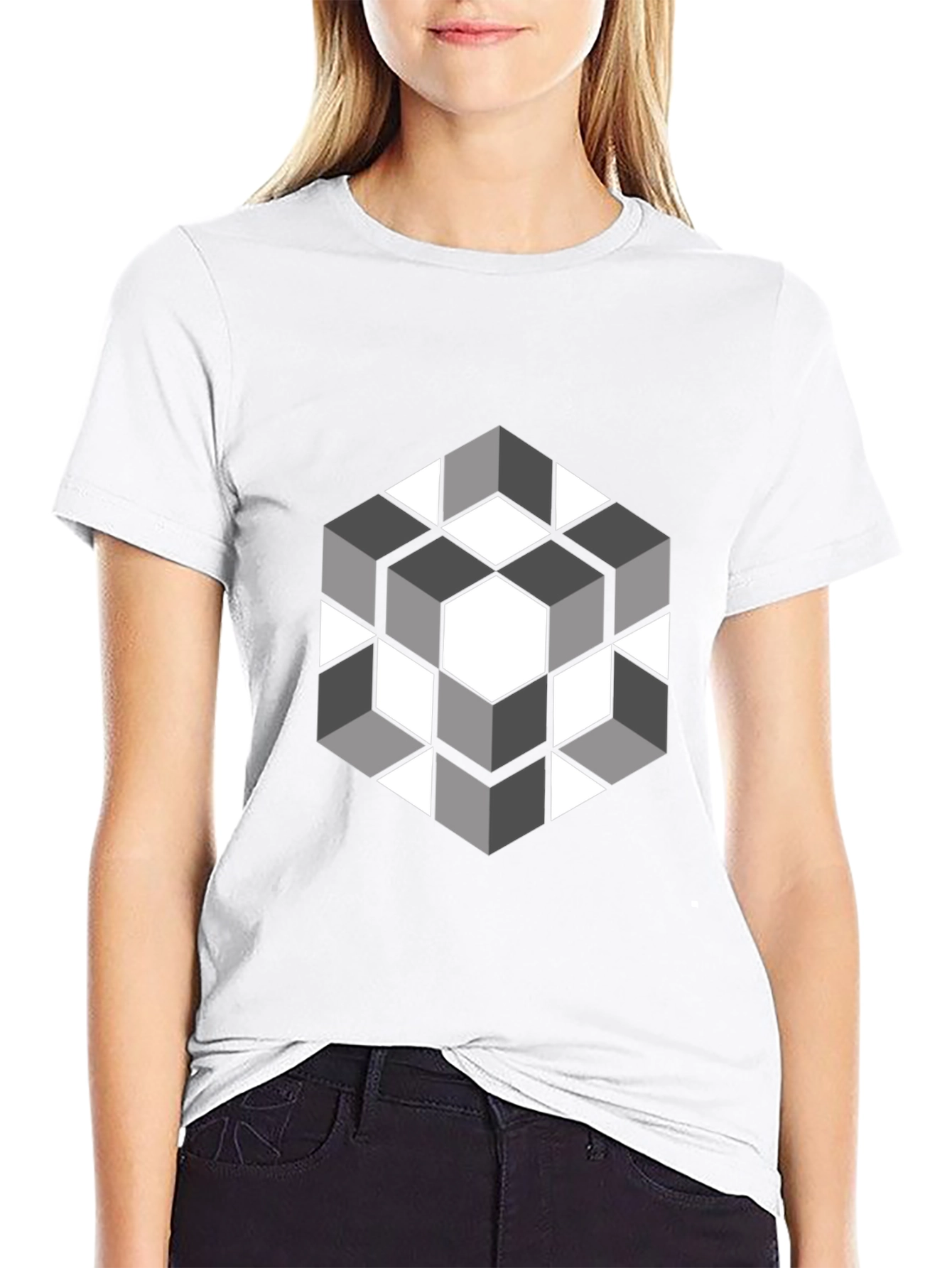 Geometric Cube Graphic Tee - Modern Style