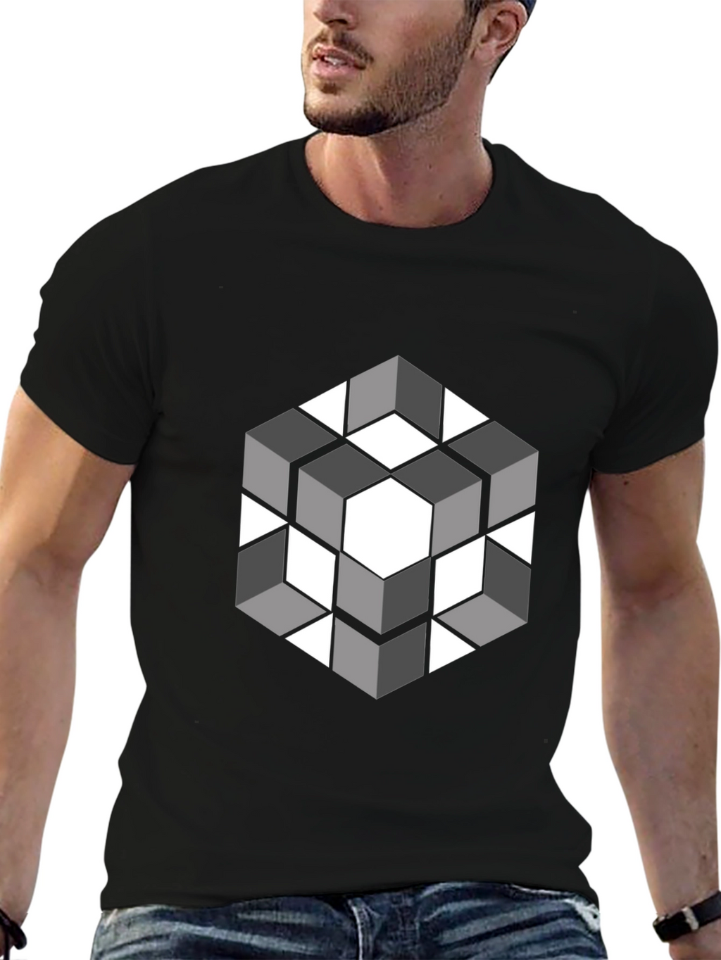 Geometric Cube Graphic Tee - Modern Style