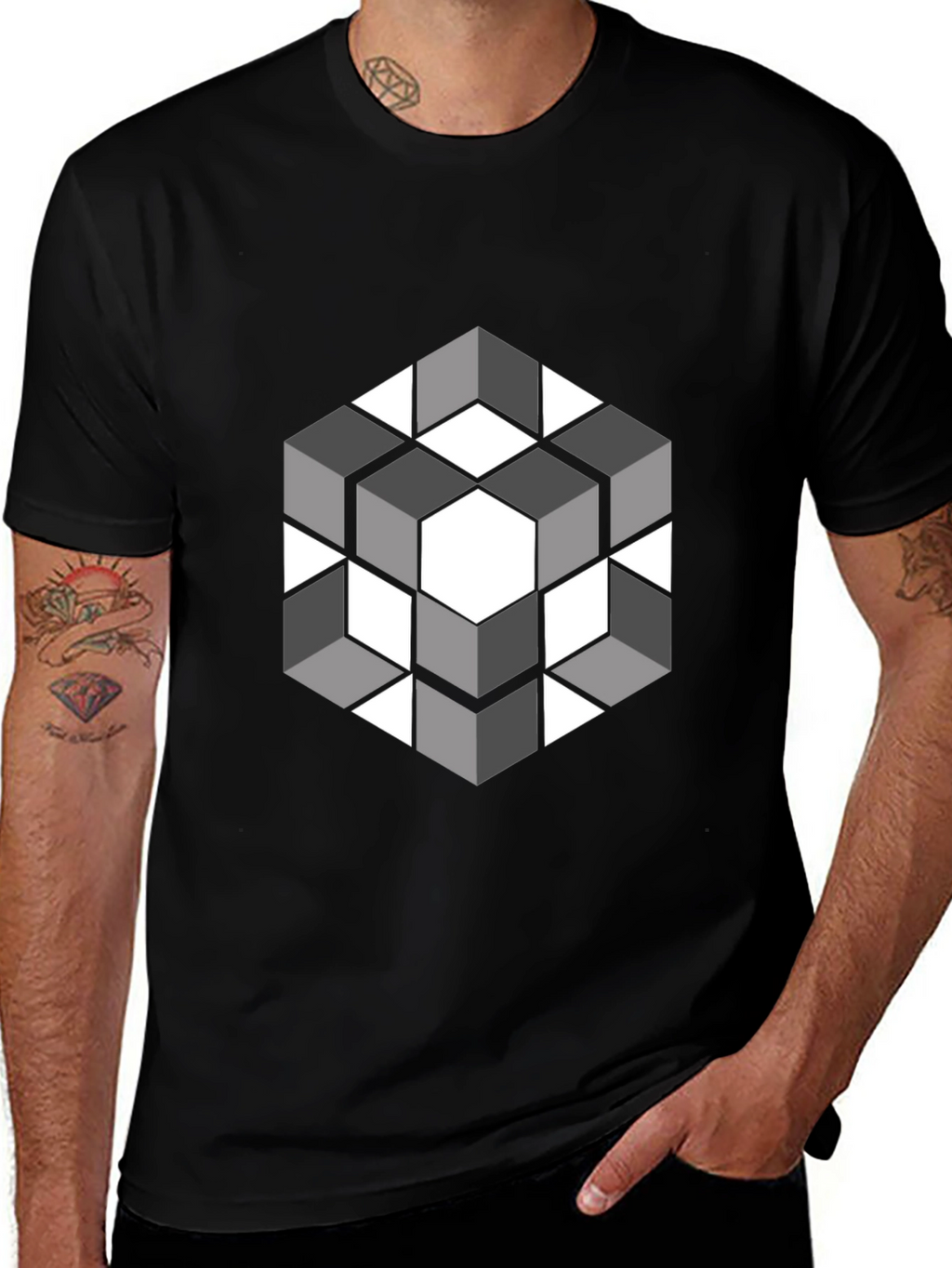 Geometric Cube Graphic Tee - Modern Style