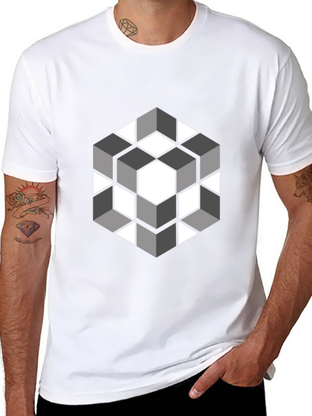 Geometric Cube Graphic Tee - Modern Style