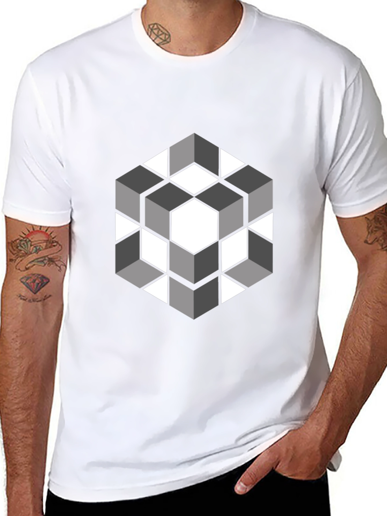 Geometric Cube Graphic Tee - Modern Style