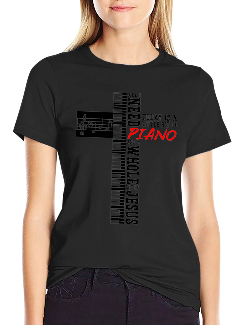 Piano and Jesus Graphic T-Shirt