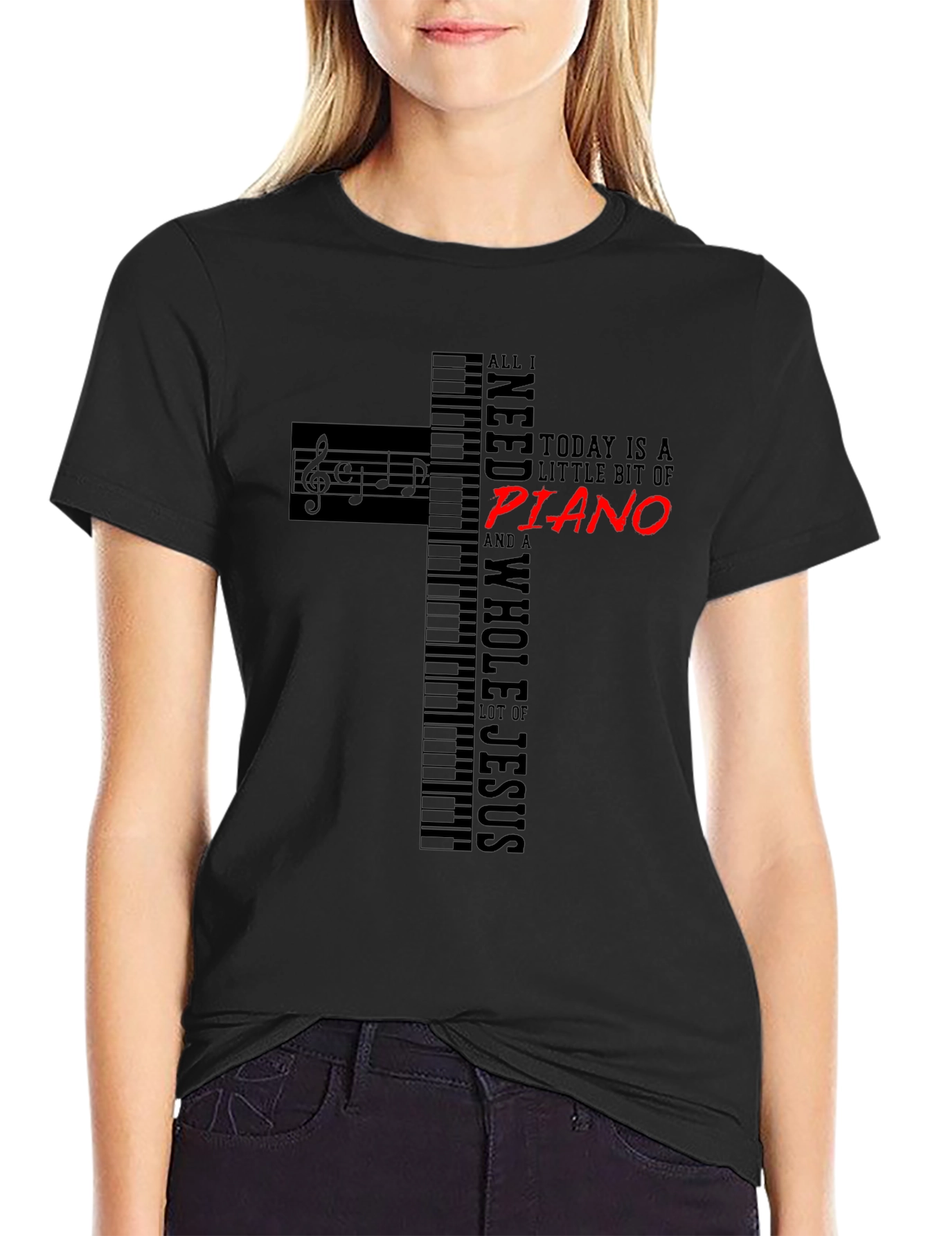 Piano and Jesus Graphic T-Shirt