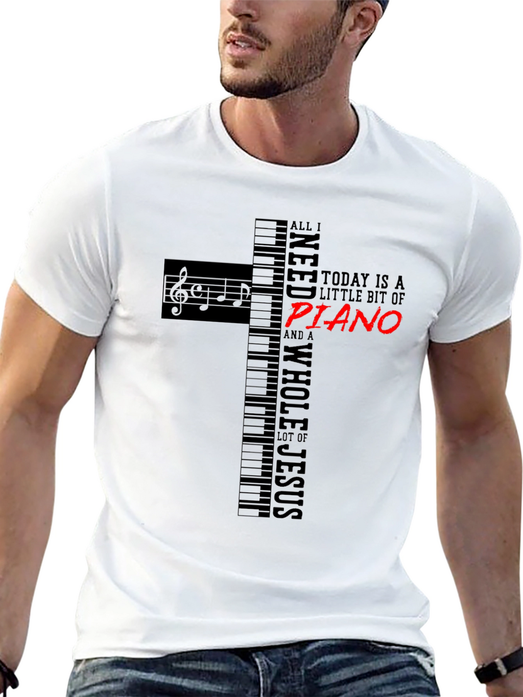 Piano and Jesus Graphic T-Shirt