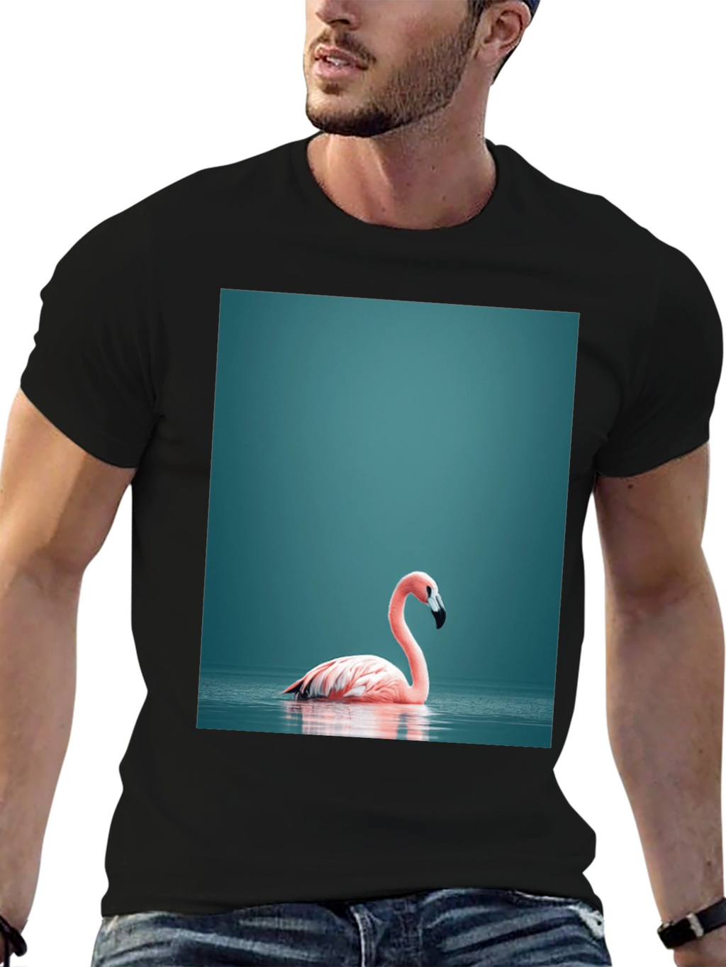 Flamingo Graphic Tee - Stylish Black Cotton T-Shirt