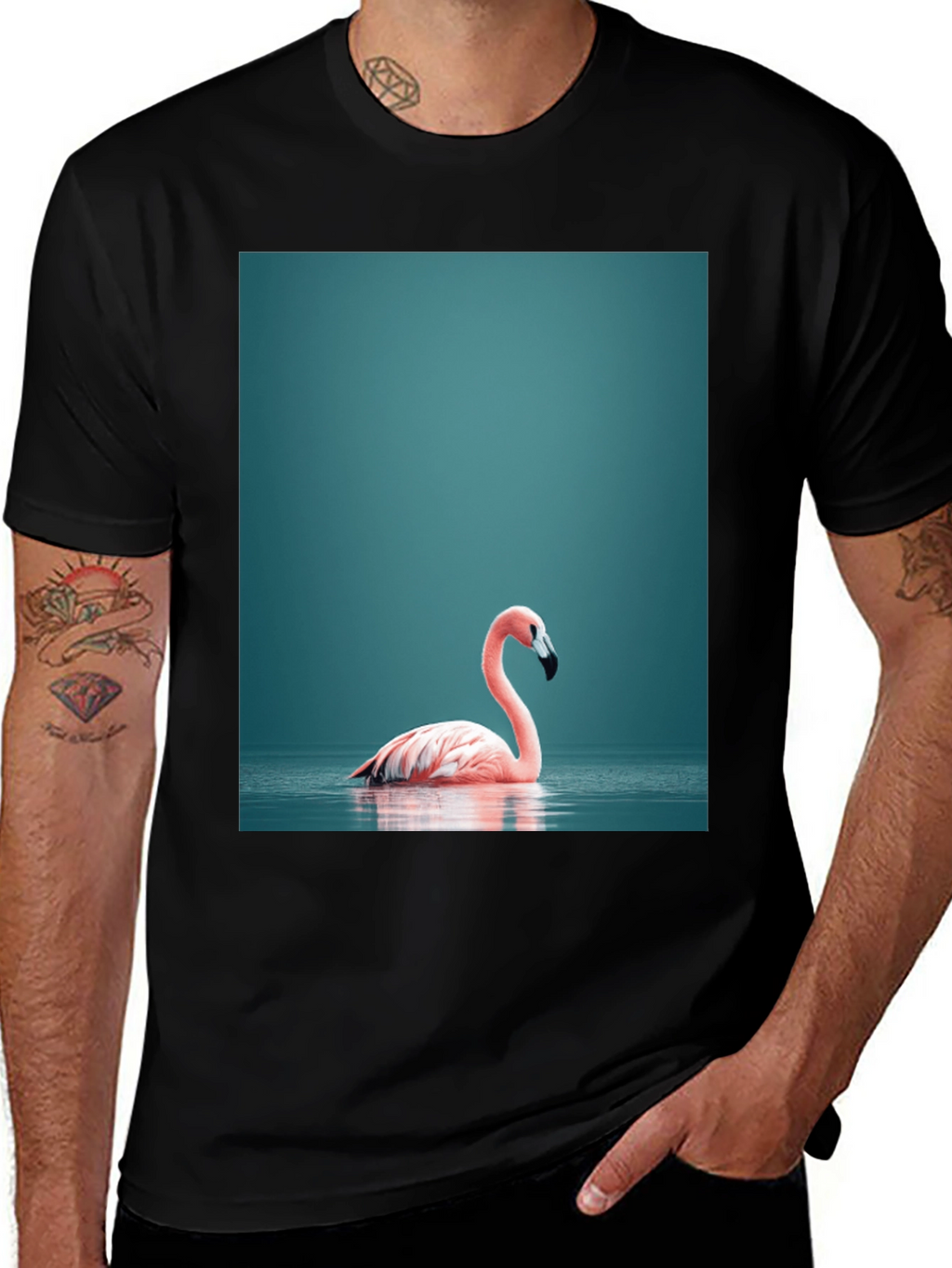 Flamingo Graphic Tee - Stylish Black Cotton T-Shirt