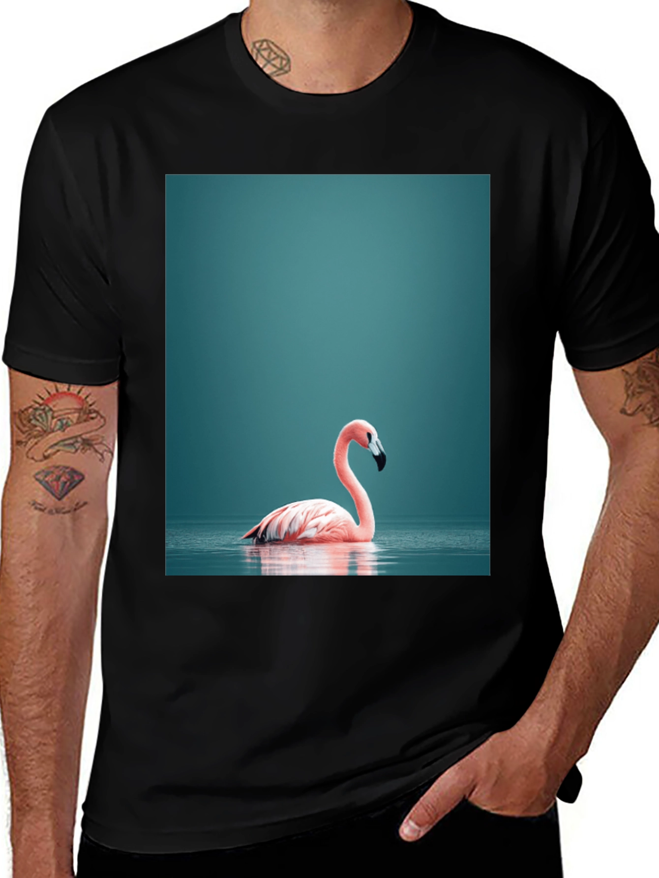 Flamingo Graphic Tee - Stylish Black Cotton T-Shirt