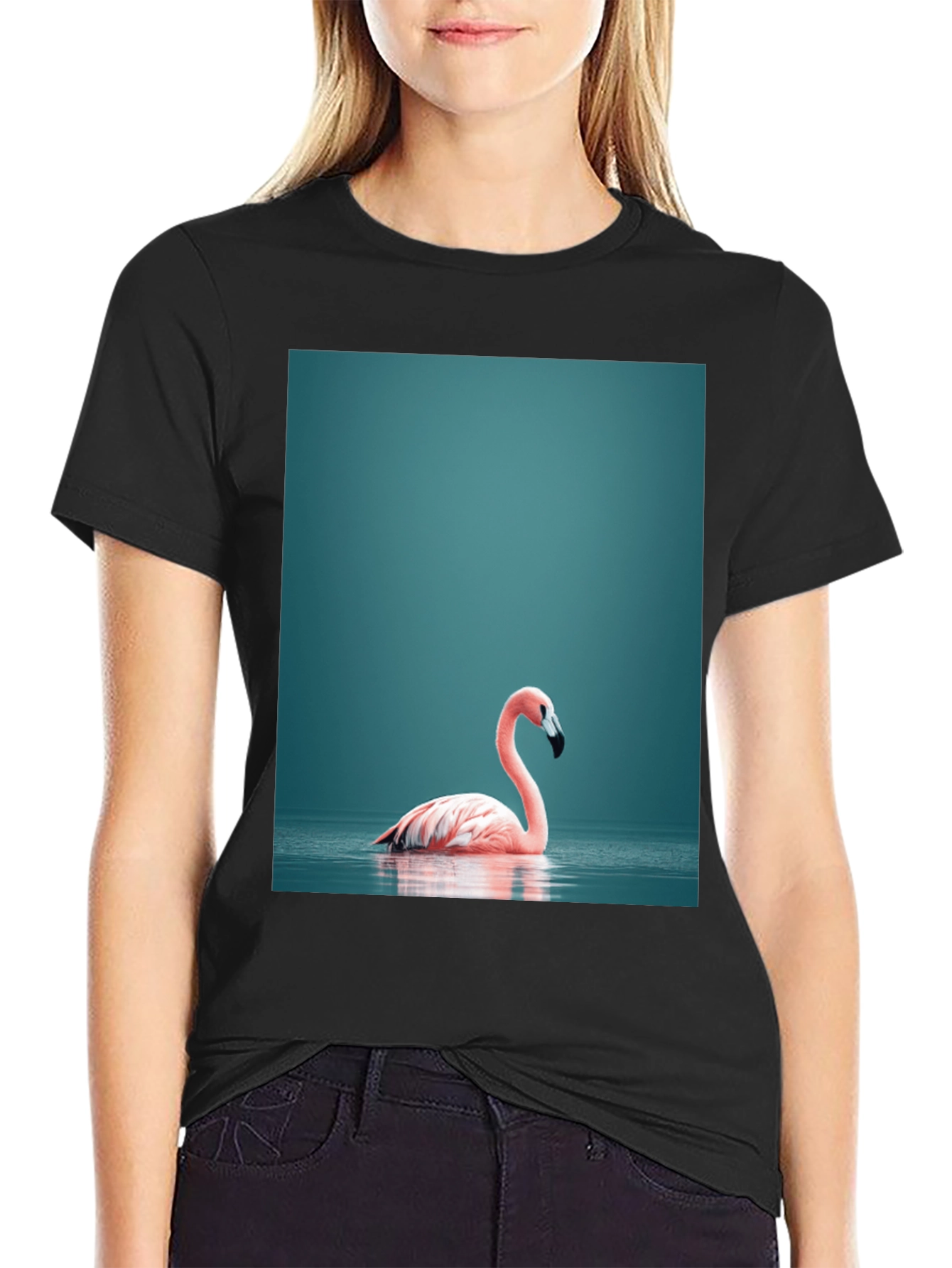 Flamingo Graphic Tee - Stylish Black Cotton T-Shirt