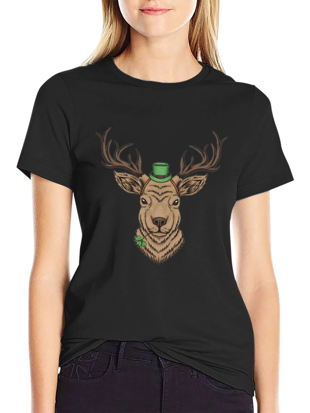 St. Patricks Day Deer Graphic Tee - Black