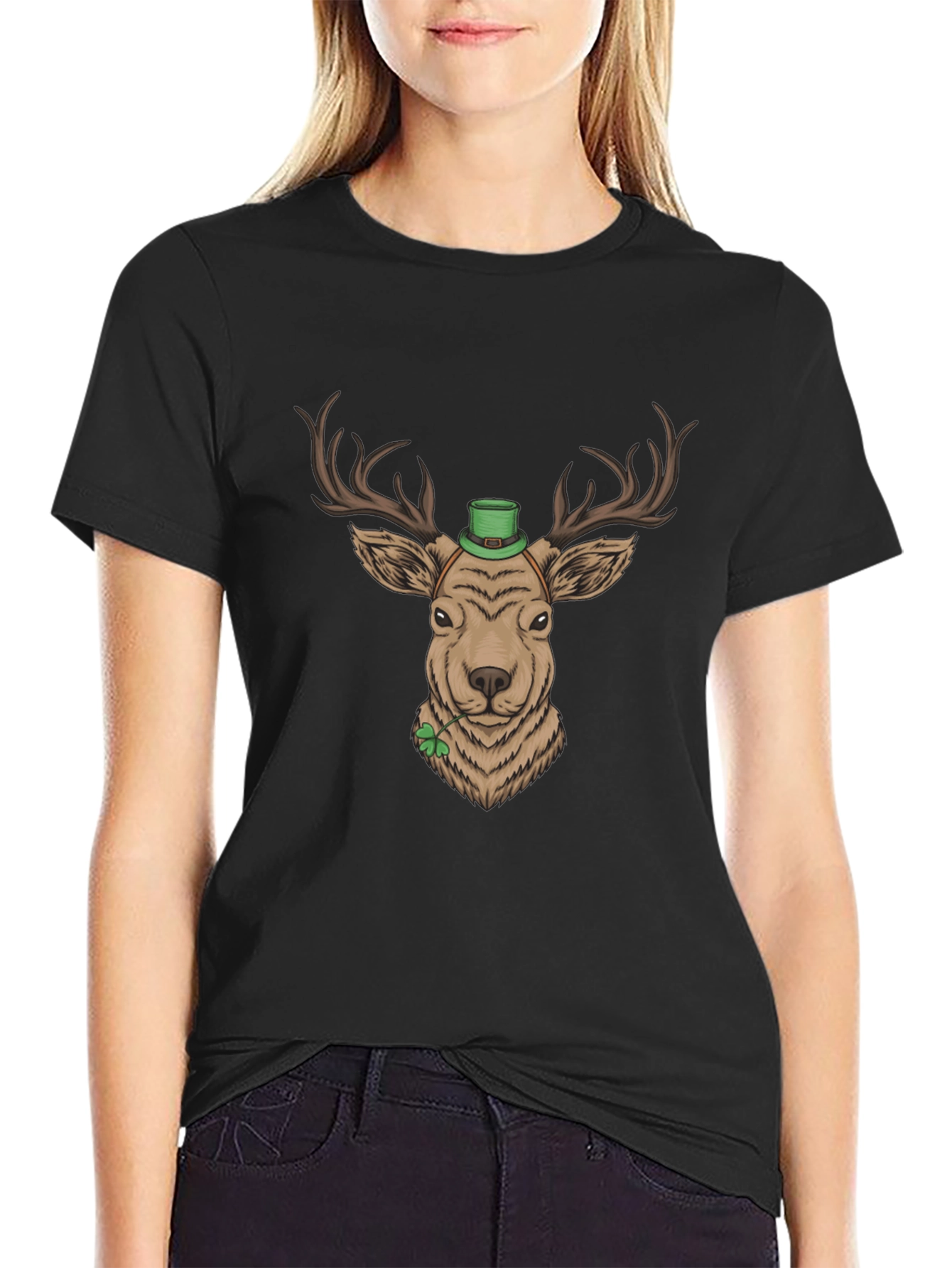 St. Patricks Day Deer Graphic Tee - Black