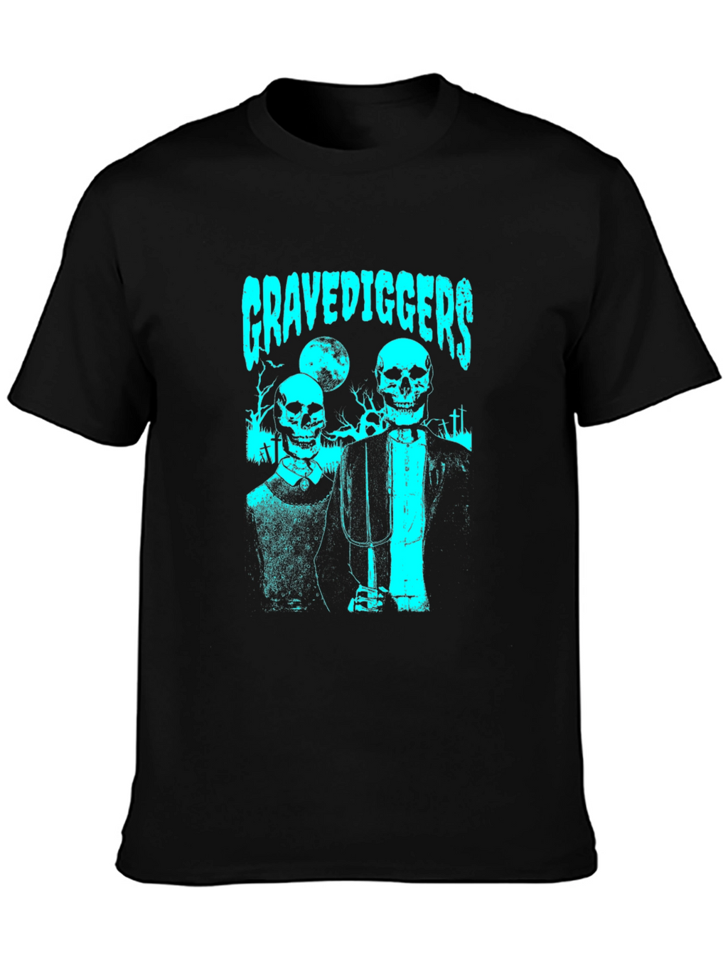 Gravediggers Skeleton Couple Graphic Black T-Shirt