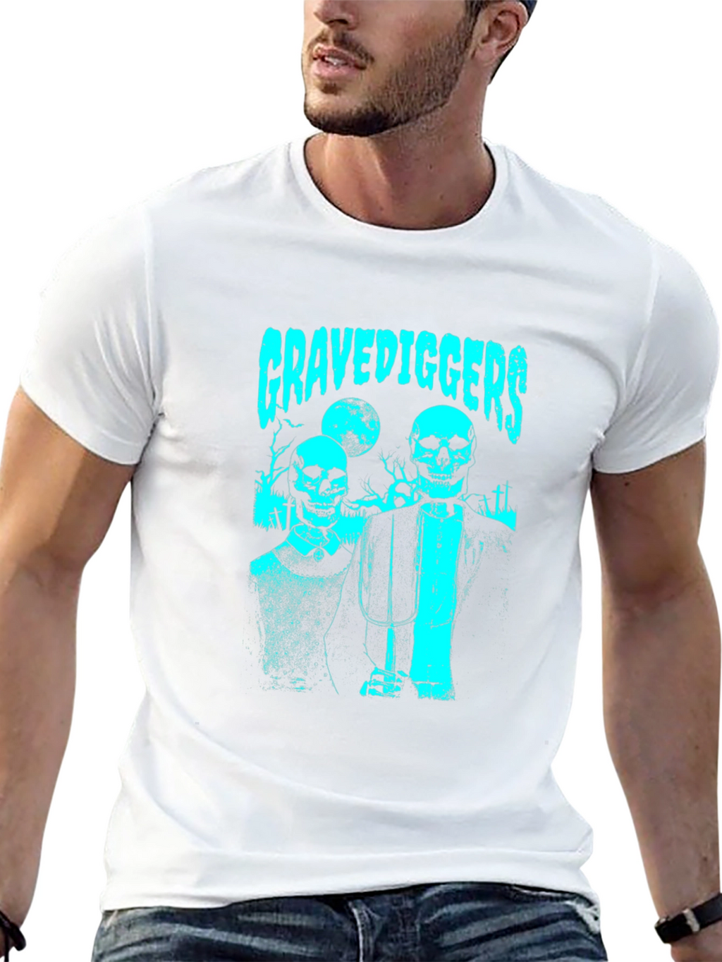 Gravediggers Skeleton Couple Graphic Black T-Shirt
