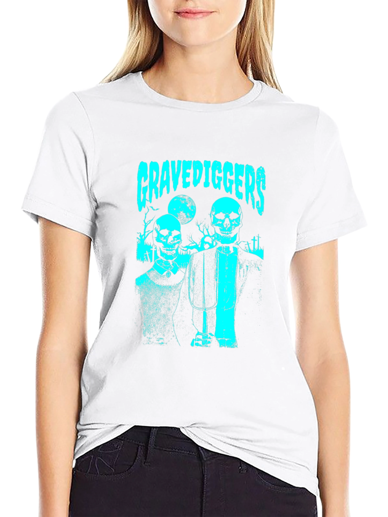 Gravediggers Skeleton Couple Graphic Black T-Shirt