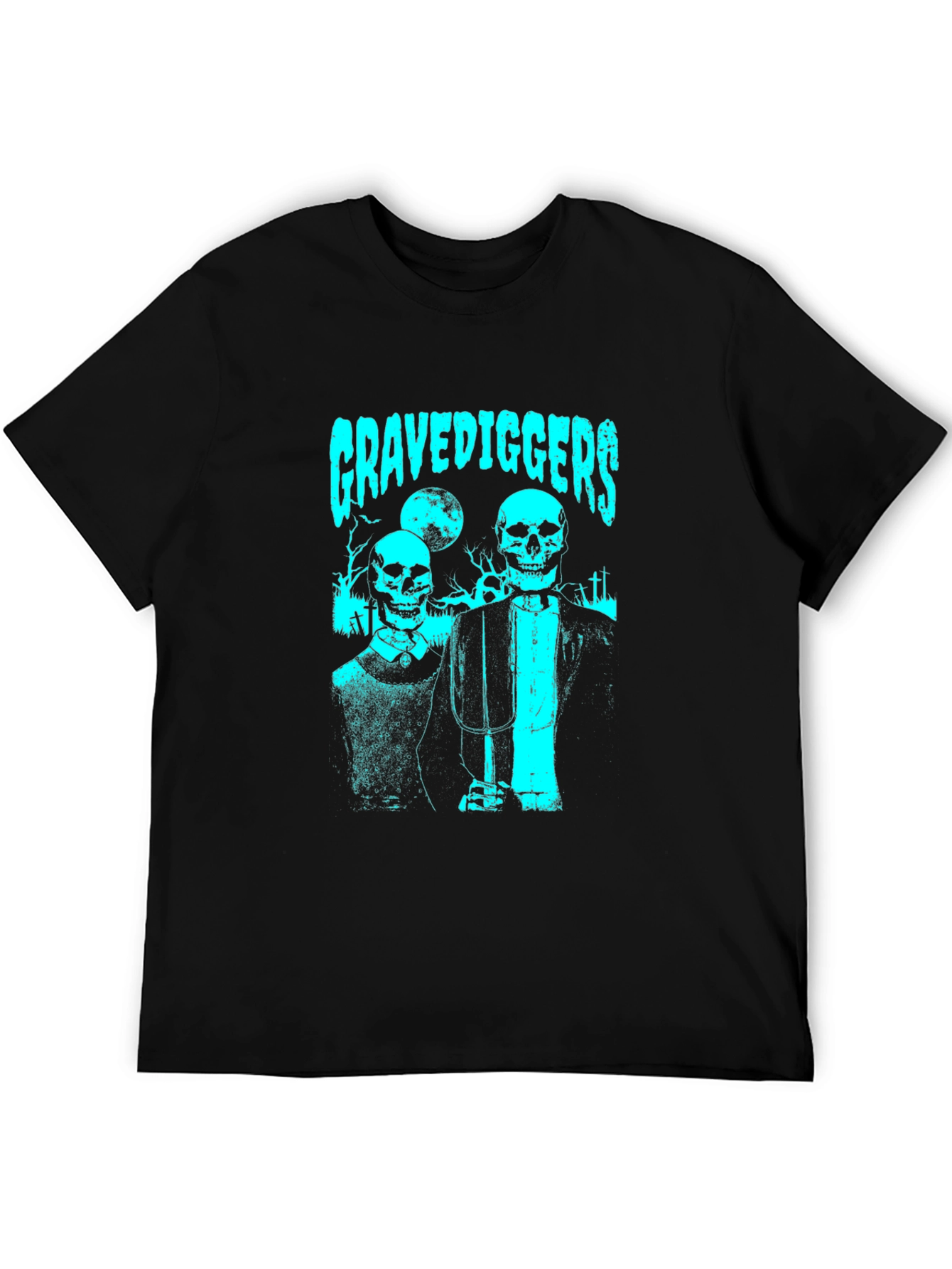 Gravediggers Skeleton Couple Graphic Black T-Shirt