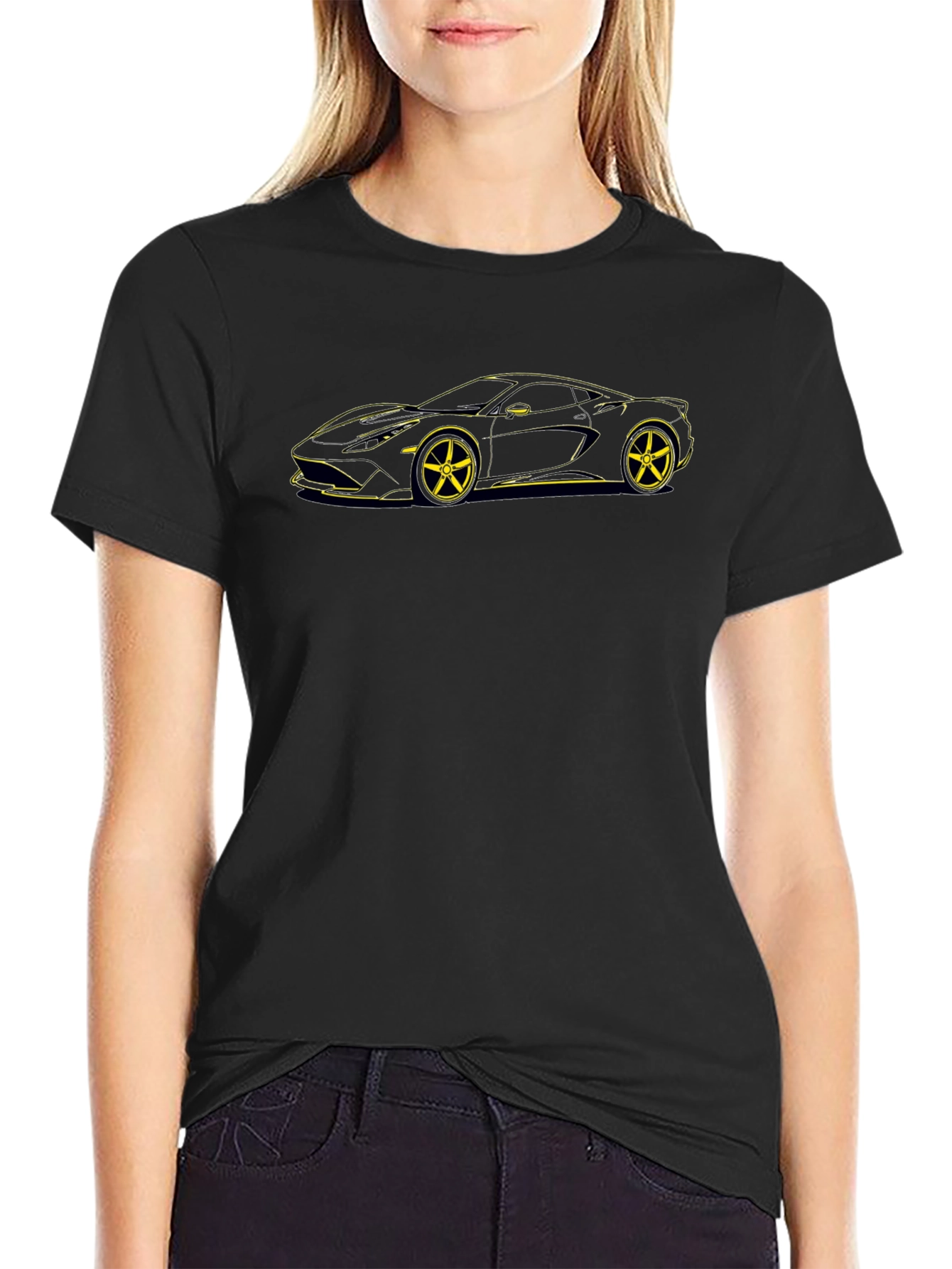 Sleek Car Outline Black T-Shirt
