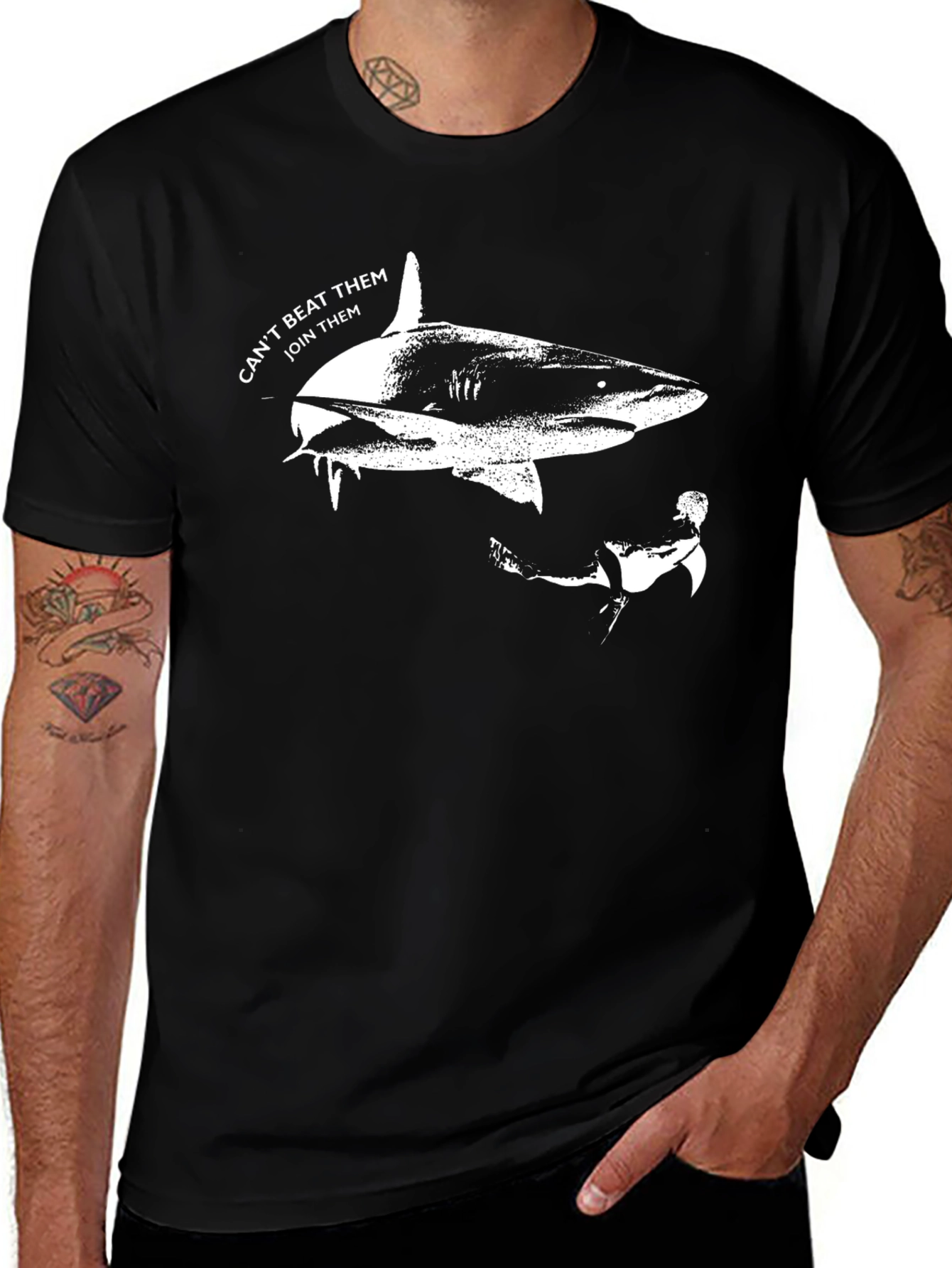 Shark Diver T-Shirt - Cant Beat Them Join Them