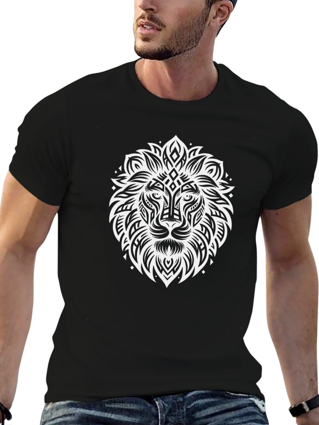Lion Graphic Tee - Stylish Mens Black T-Shirt