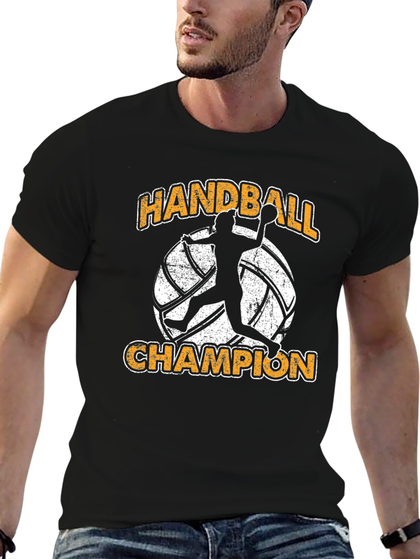 Handball Champion Graphic Tee - Black Cotton T-Shirt