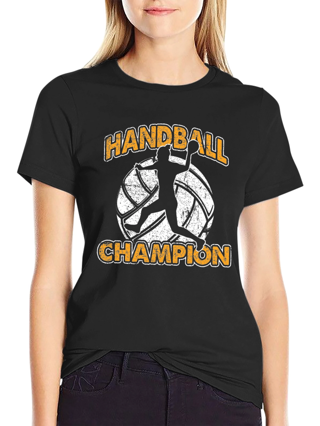 Handball Champion Graphic Tee - Black Cotton T-Shirt