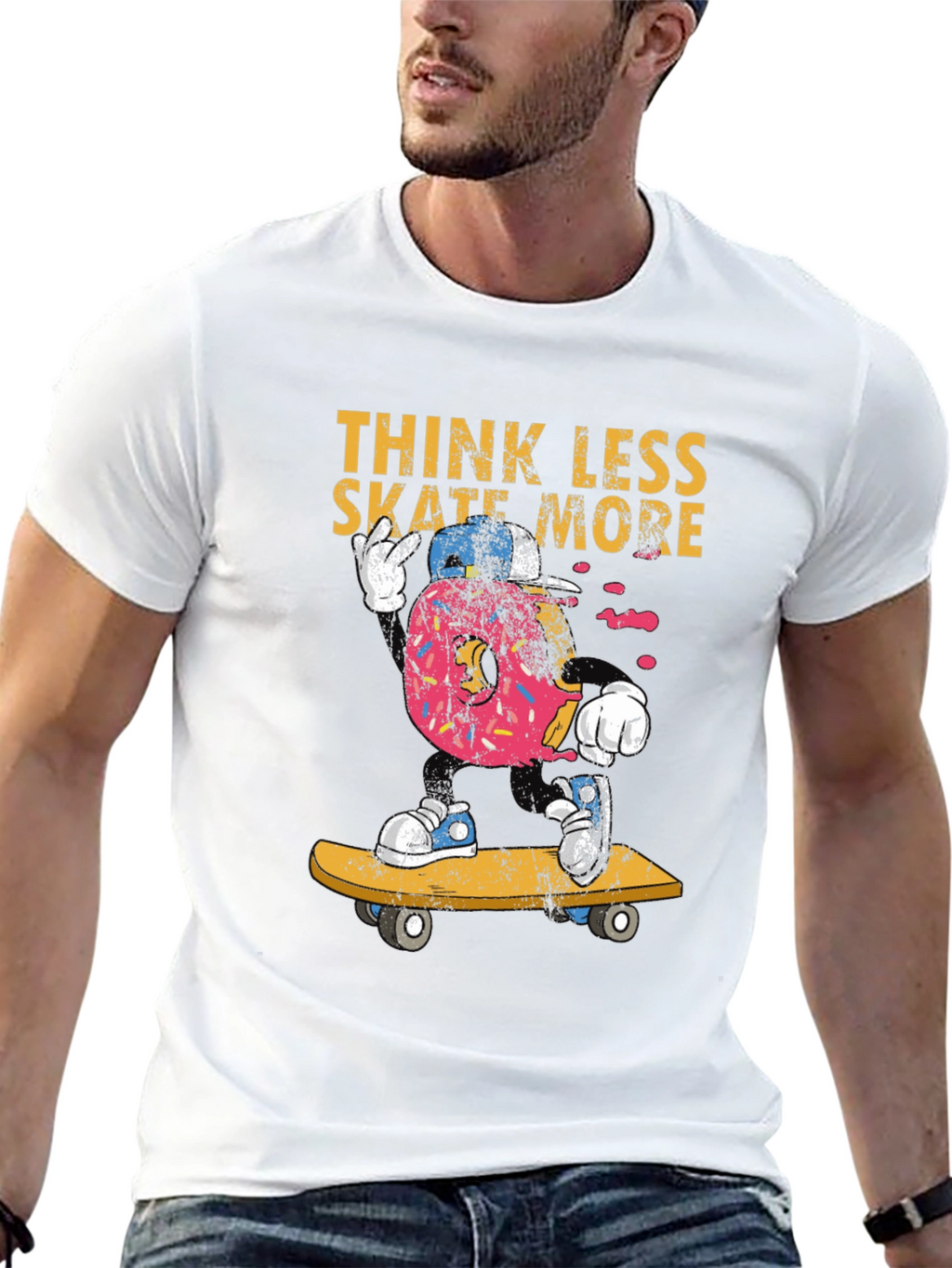 Think Less Skate More Donut Skateboard T-Shirt