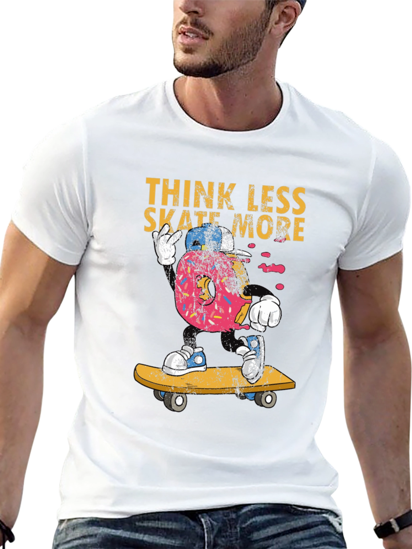 Think Less Skate More Donut Skateboard T-Shirt