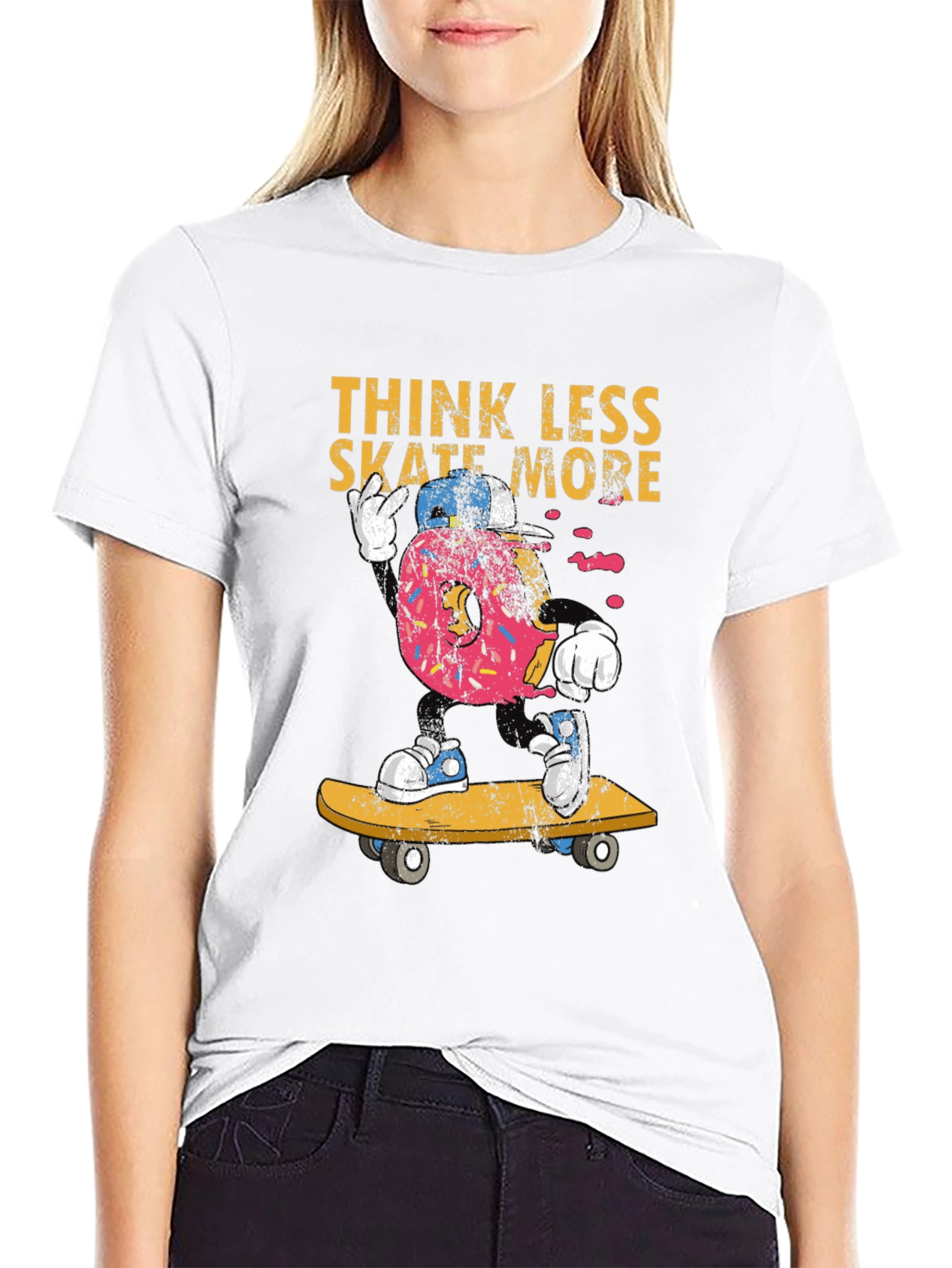 Think Less Skate More Donut Skateboard T-Shirt