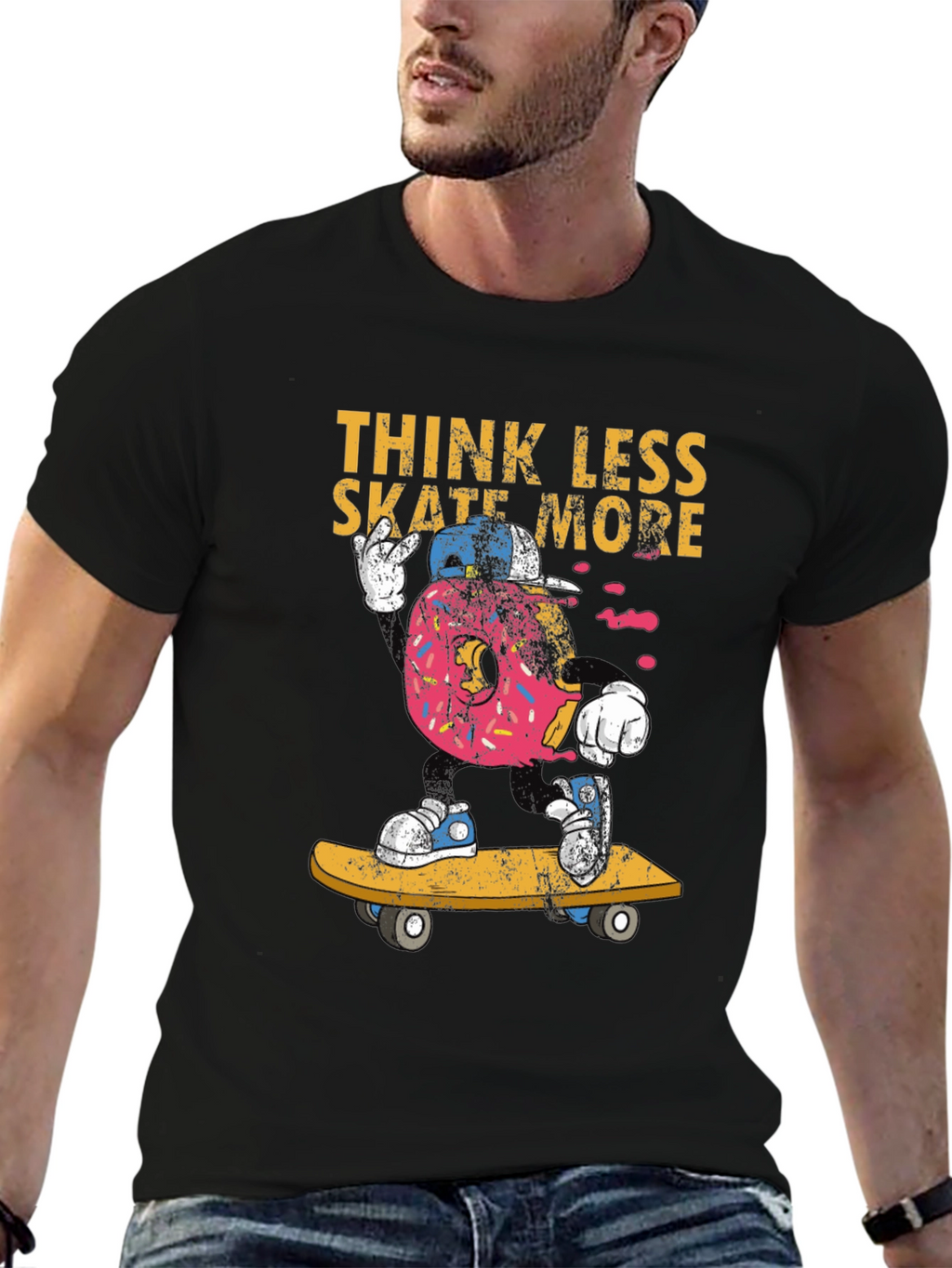 Think Less Skate More Donut Skateboard T-Shirt