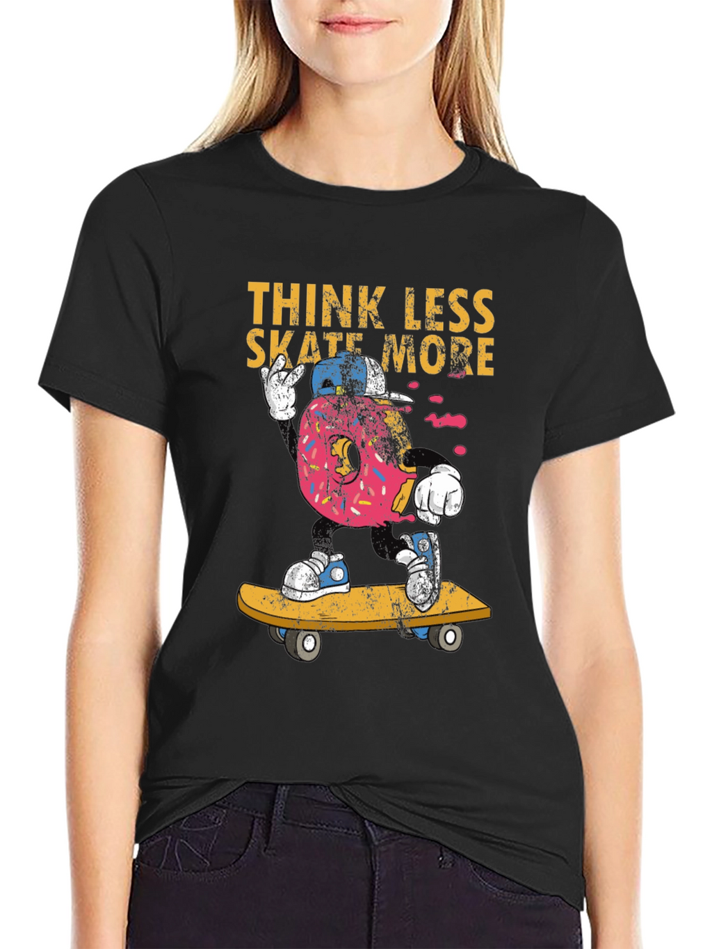 Think Less Skate More Donut Skateboard T-Shirt