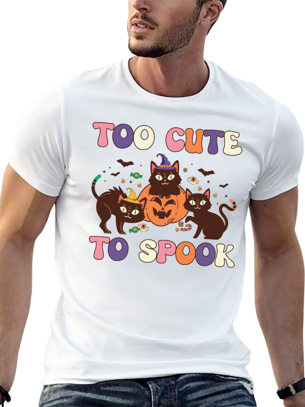 Too Cute to Spook Halloween Cat Graphic Tee