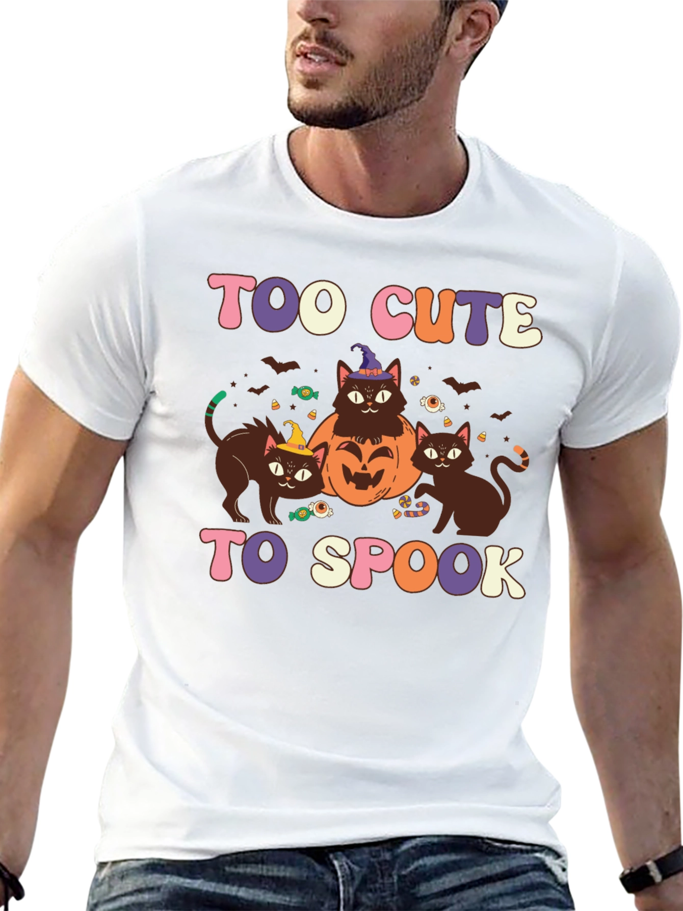Too Cute to Spook Halloween Cat Graphic Tee