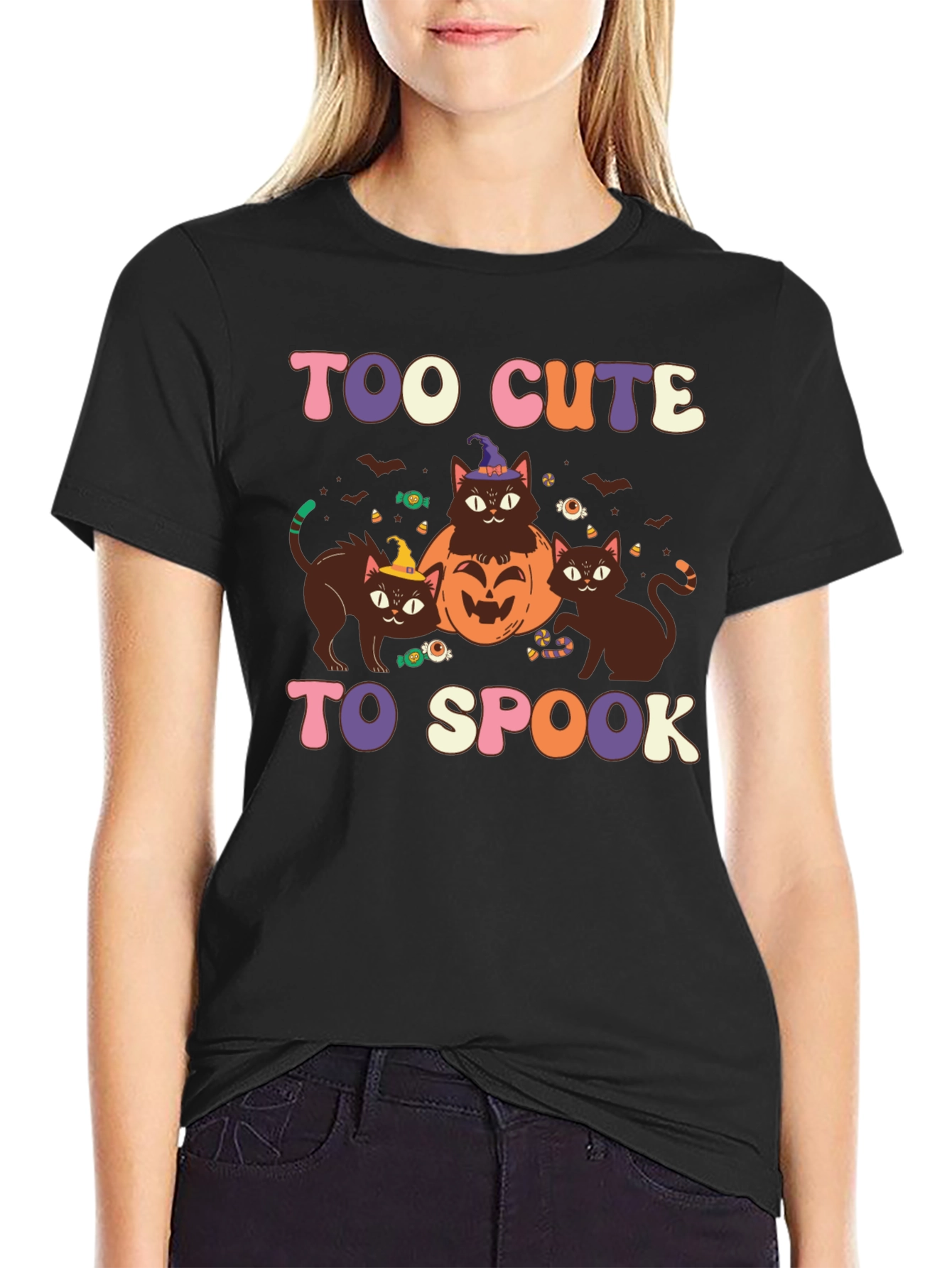Too Cute to Spook Halloween Cat Graphic Tee